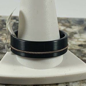 8mm Black Tungsten Band Rose Gold Inlay Sz 14.5
